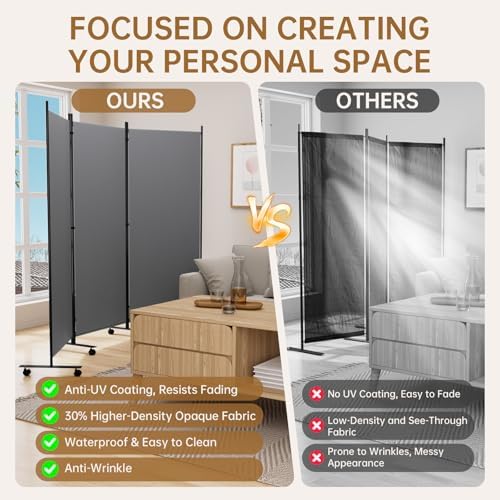 Room Divider 102'' Wide Folding Room Divider Panel with Wheel,Upgraded Base - Image 4