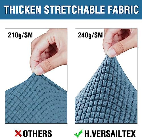 H.VERSAILTEX 3 Piece Stretch Sofa Covers for 2 Cushion Loveseat Couch Covers for Living Room Sofa Slipcovers (Base Cover Plus 2 Seat Cushion Covers) Thicker Jacquard Fabric(Medium Sofa, Dusty Blue) - Image 3