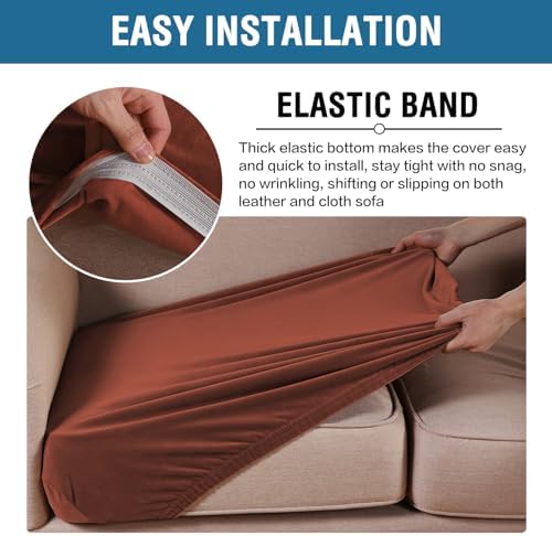 H.VERSAILTEX Velvet Stretch Couch Cushion Cover Plush Cushion Slipcover for Chair Loveseat Sofa Cushion Furniture Protector Seat Cushion Sofa Cover (2 Piece Medium Sofa Cushion Covers, Rust) - Image 4