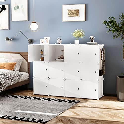 C&AHOME 12-Cube Storage Organizer with Door Cube Shelf Closet Cabinet Milky - Image 5