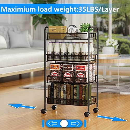 4-Tier Mesh Rolling Cart - 35 BLS/Tier Full Metal Cart with Wheel & 4 Hooks - Image 4