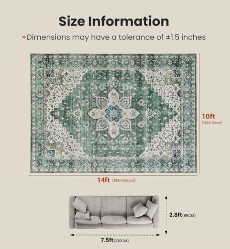 AMADA HOMEFURNISHING 10x14 Washable Area Rug, Low-Profile Large Area Rug with Non-Slip Backing & Durable Edge Binding, Vintage Large Rugs for Living Room, Bedroom & Dining Room - Image 2