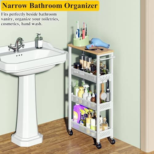 OKZEST Slim Laundry Room Organization Cart with Upgraded Metal Hub Casters - Image 5