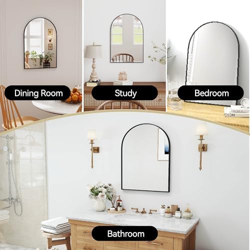 30x20 Bathroom Mirror Arch Wall Mounted/Against Aluminum Frame Black - Image 2