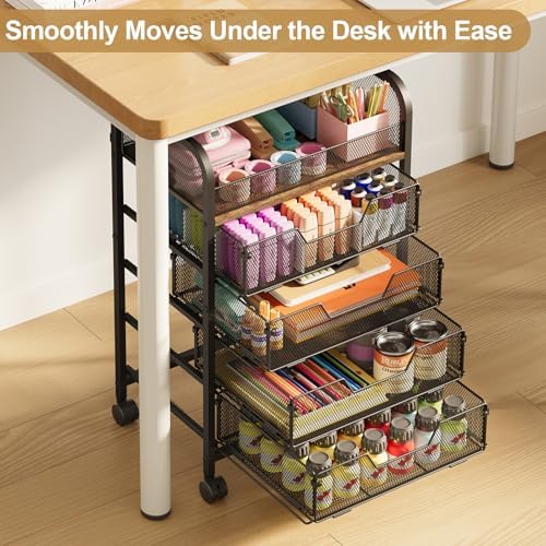 Yociyoga 5-Tier Craft Cart with Wheels-Rolling Storage Cart with Drawers,Rolling Utility Cart with DIY Divider,Art Supply Organizer Cart,Rolling Cart with Drawers,Craft Organizers and Storage,Black - Image 4