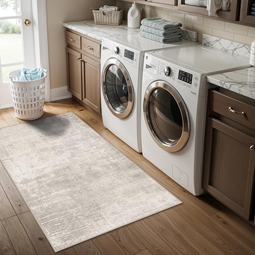 Washable 2x4 Entryway Area Rugs: Abstract Water Resistant Kitchen Sink Rug Non-Slip Durable Doormat Ultra Soft Living Room Bedroom Carpet Low Pile Floor Mat for Bathroom Dining Room(2x4,Beige/Cream) - Image 5