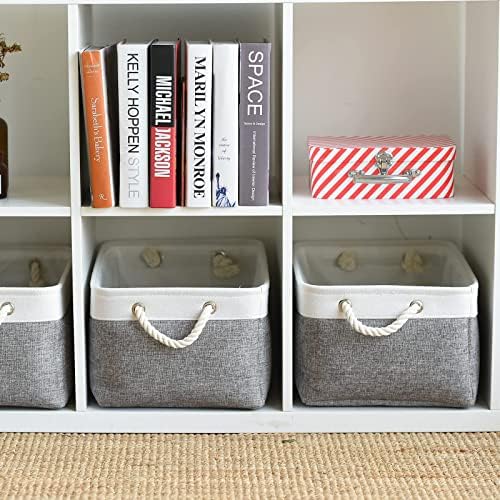 TheWarmHome Organization and Storage Basket for Organizing- 16x12x8 inch 1 Pack Fabric Storage Cubes, Collapsible Storage Bins for Shelves Organizer Gift Closet Cloth Toy (White & Grey) - Image 6