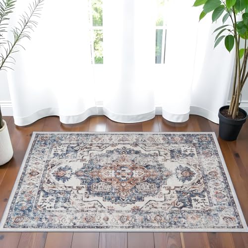 Hallway Washable Runner Rug - 2x3 Kitchen Rugs Entryway Rug Runner Vintage Soft Floor Mat Non Slip Indoor Farmhouse Carpet for Bathroom Living Room Bedroom (2 X 3, Brick) - Image 2