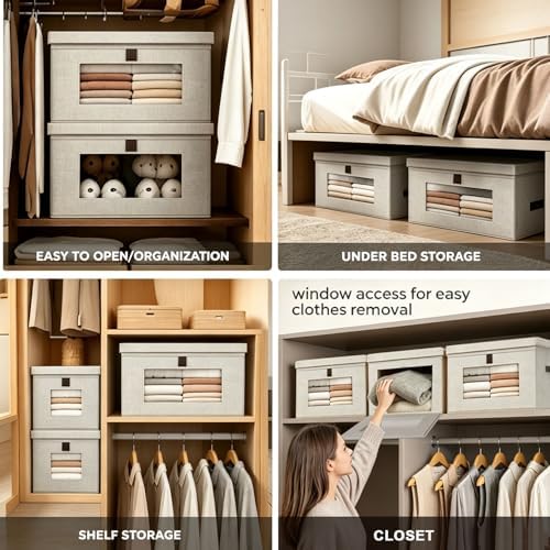 35L Large Closet Organizers and Storage Bins 2-Pack, Collapsible Fabric Storage Boxes with Lids and Handles, Front Opening Wardrobe Container with Clear Window for Clothes, Blankets, Living Room, Dorm - Image 6