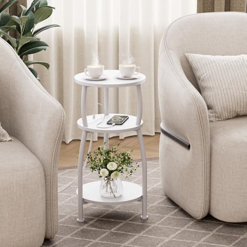 Round Side Table with Charging Station, Small Spaces Nightstand - Image 5
