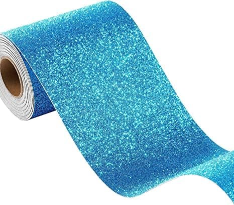 FunStick Ocean Blue Glitter Wallpaper Border Peel and Stick Removable Wall Paper Borders for Bathroom Mirror Frame Border Sticker Blue Glitter Contact Paper Border for Bedroom Walls Waterproof 3.9x200 by FunStick