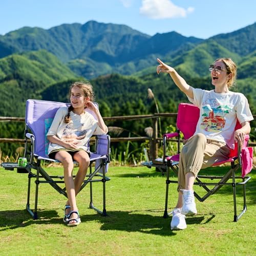 EVER ADVANCED Camping Directors' Chair with Side Table, Portable Folding with Compact Size, Heavy Duty Lawn Chair with Pocket for Camping, Lawn, Sports and Fishing, 400lbs, Pink - Image 2