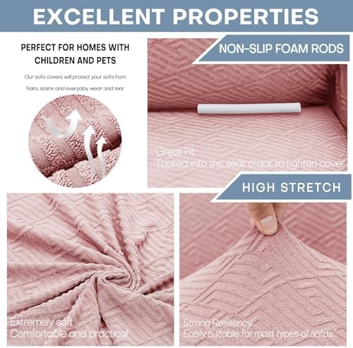 ZNSAYOTX 1 Piece Jacquard Couch Covers for 2 Cushion Couch High Stretch Loveseat Slipcover for Pets Dogs Anti Slip Love Seat Sofa Slipcover Furniture Protector (Medium,New Pattern Rose) - Image 4