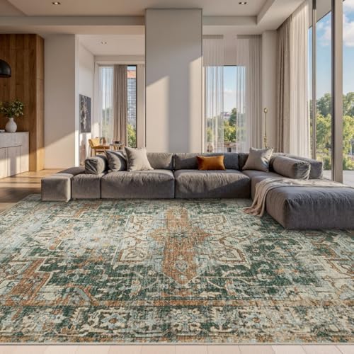 Rugxara 10x14 Area Rugs for Living Room Large Washable Rug, Green/Brown - Image 3