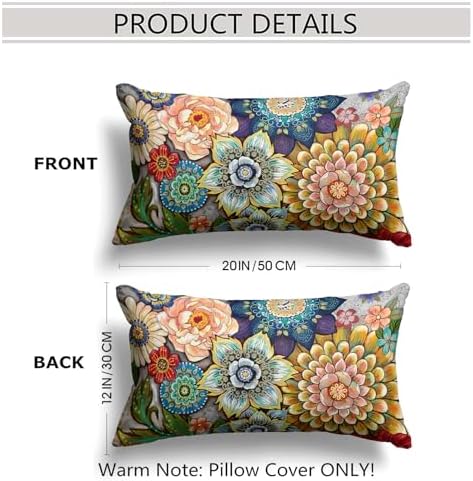 Snycler Boho Floral Throw Pillow Covers Set of 2 Colorful Boho Flower Decorative Cushions Pillowcase for Bedroom Sofa Home Decor, 12x20 Inch, Velvet, Short Plush - Image 2