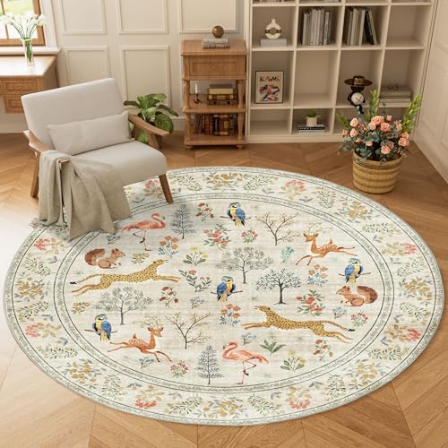 DUKINO 6ft Round Rug for Bedroom, Washable Soft Non Slip Circle Rug, Beige - Image 3