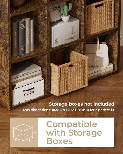 GTPLAYER 9-Cube Storage Organizer, Fits 11" Bins, Vertical or Horizontal Use, Opening Bookshelf, Partial Back Panels, Design Bookcase, for Living Room, Media Console, Hallway, Rustic Brown - Image 3