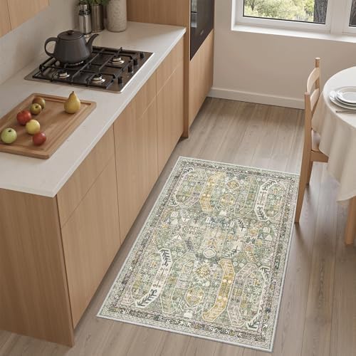 Madane Washable Area Rug 2x3 Small Entryway Rugs Non-Slip, Green/Gold - Image 3