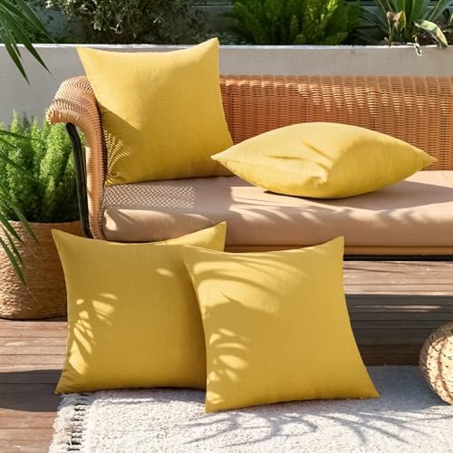 MIULEE Pack of 4 Decorative Outdoor Throw Pillow Covers Linen Waterproof Pillow Covers Summer Farmhouse Cushion Cases for Patio Garden Tent Balcony Couch Sofa 18x18 Inch Yellow - Image 3