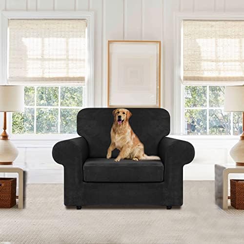 WEERRW Velvet Stretch 2 Pieces Chair Sofa Slipcovers Washable, Black - Image 2