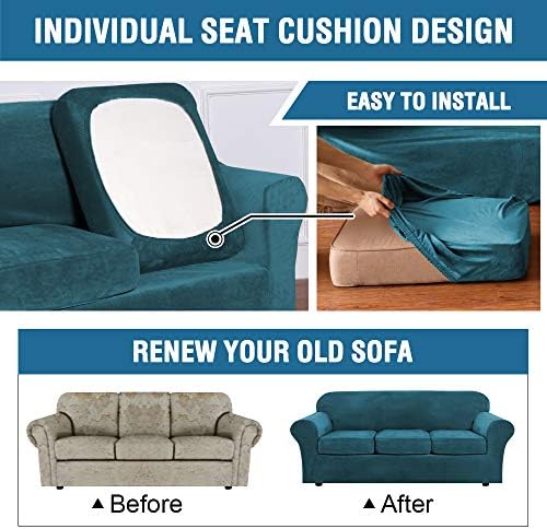 H.VERSAILTEX Rich Velvet Stretch 2 Piece Cover Chair Slipcover Sofa Cover Furniture Protector Couch Soft with Elastic Bottom Chair Couch Cover with Arms Width Up to 49 Inch(Chair, Deep Teal) - Image 6