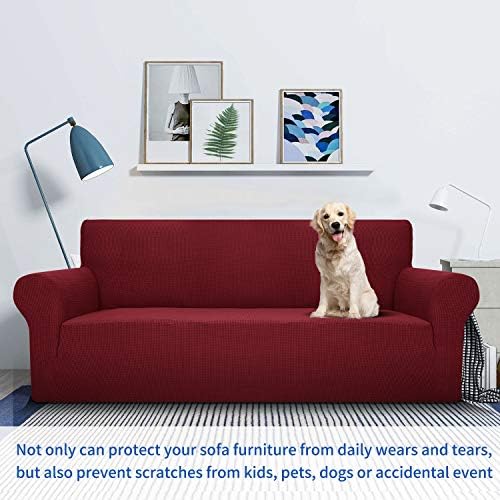 MAXIJIN Super Stretch Couch Cover for 3 Cushion Couch, 1-Piece Universal Sofa Covers Living Room Jacquard Spandex Furniture Protector Dogs Pet Friendly Fitted (Extra Large, Wine Red) - Image 5