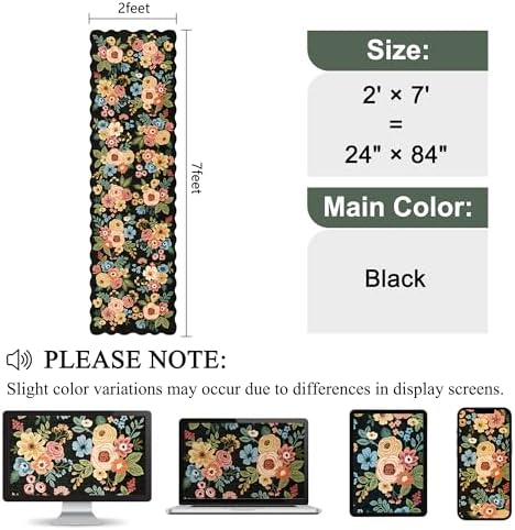 DUKINO 2x7 Runner Rug for Hallway, Floral Washable Rug for Kitchen, Black - Image 2