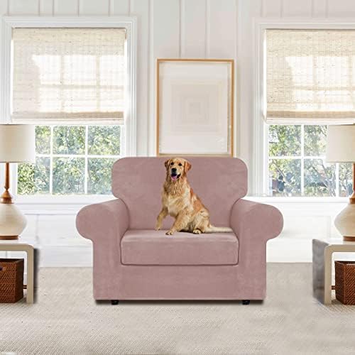 WEERRW Velvet Stretch 2 Pieces Chair Sofa Slipcovers Washable, Pink - Image 2