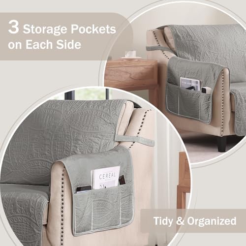 Gray Quilted Recliner Chair Covers, Waterproof Recliner Slipcovers, Lazy Boy Chair Covers, Pet Friendly Recliner Cover for Dogs Cats, Washable Furniture Protector (Recliner 22", Cool Gray) - Image 4