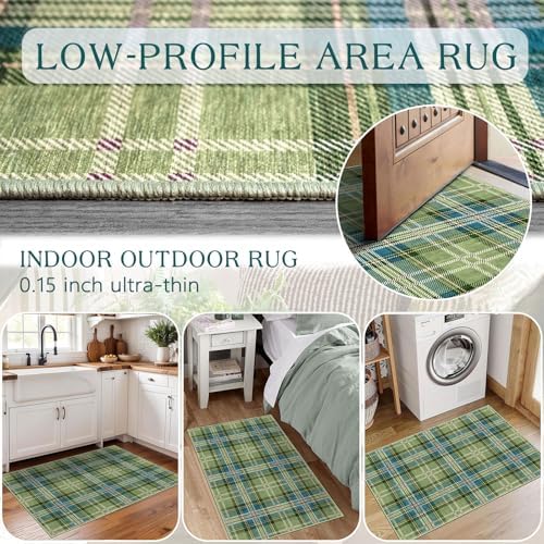 Front Door Mat Outside Entrance, 2x3 Green Teal Tartan Plaid Rug - Image 7
