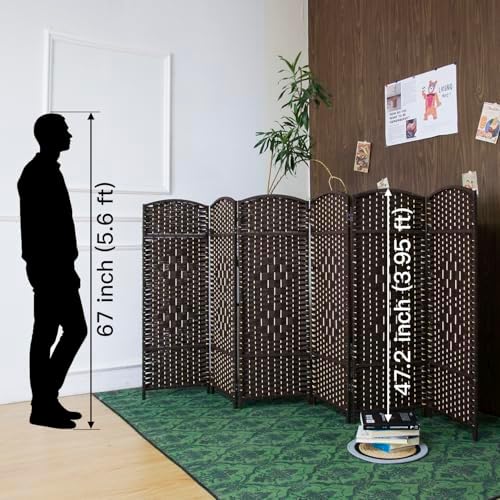 Furnnylane 6 Panel Dark Brown Rattan Room Divider, 47.2" Low Height Double-Sided Folding Privacy Screen, Freestanding Partition Wall for Home Office or Bedroom - Keeps Your Space Open & Airy - Image 2