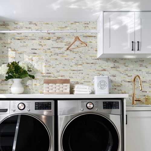 STICKGOO 20 Sheets Peel and Stick Backsplash Tile, Stick on Backsplash for Kitchen and Bathroom, Pandora Marble Look PVC Mixed Metal Gold Self Adhesive Wall Tiles - Image 5