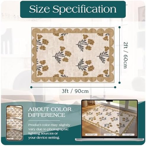 Front Door Mat Outside Entrance - 2x3 Spring Beige Floral Entry Rug - Image 2