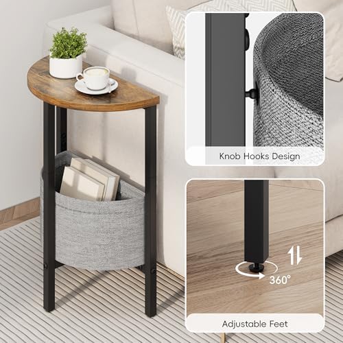 Vagusicc Small Round Side Table, Accent End Table with Storage Basket, Set of 2 Half Round Coffee Table End Table, Half Moon Bedside Table, Modern Nightstand Couch Table for Living Room Bedroom, Brown - Image 6