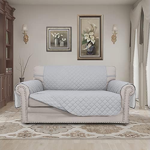 Easy-Going Reversible Loveseat Couch Cover for 2 Cushion Couch Sofa Cover for Dogs Water Resistant Furniture Protector with Foam Sticks Elastic Straps for Pet (Loveseat, Light Gray/Light Gray) - Image 2