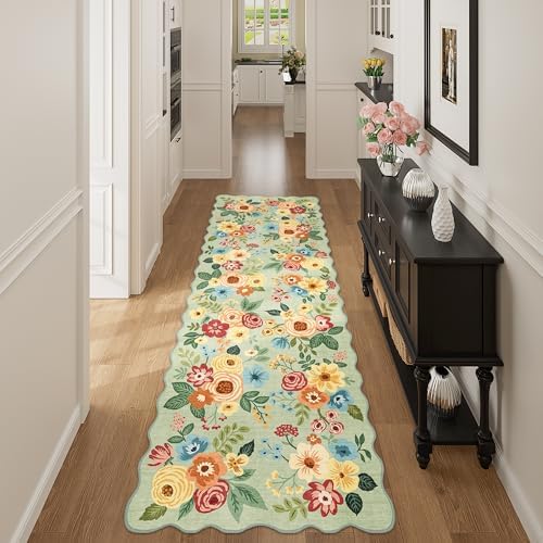 DUKINO 2x10 Runner Rug for Hallway, Washable Kitchen Rug Non Slip, Green by DUKINO