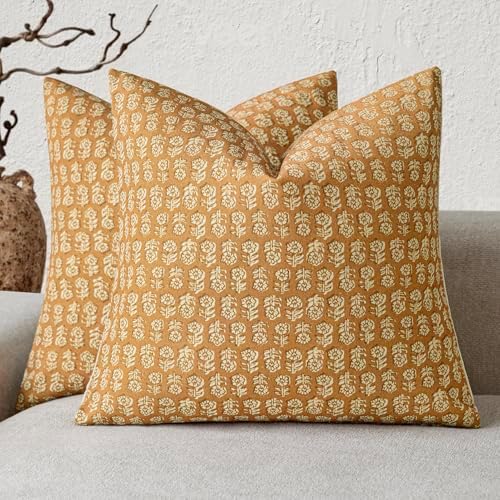 Foindtower Decorative Floral Print Throw Pillow Covers 24×24 Golden Orange by Foindtower