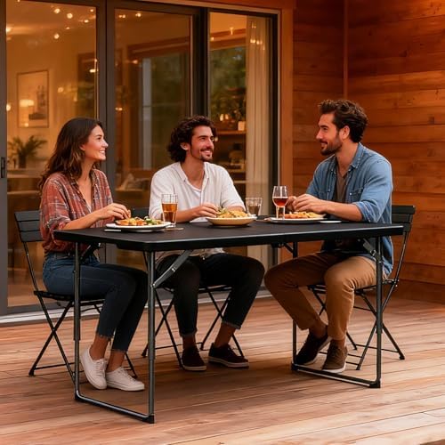 Folding Table 4FT Heavy Duty Plastic Table with Handle, Foldable&Portable, Fold-in-Half Utility Tables for Outdoor, Dining, Wedding, Events, Indoor, Picnic, Camping, Party, Black - Image 2
