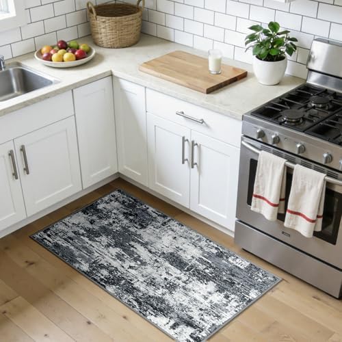 RELEANY Washable 2'x4' Abstract Area Rug for Living Room Black White - Image 3