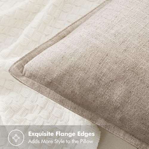 MIULEE Decorative Linen Euro Sham Pillow Covers 24x24 Inch Natural Linen - Image 2