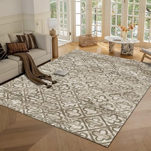 RUGSURE Washable Area Rugs, 9' x 12' - 1/6 Thick - Stain & Water Resistant Non-Slip - Perfect Resistant Rug for Living Room, Bedroom, Nursery, Pet & Child Friendly, Vibrant Colors Rugs, Brown by RUGSURE