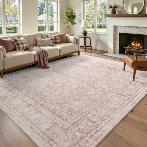 6x9 Ft Large Area Rugs for Living Room, Soft Non-Slip Machine Washable Rug, Vintage Stain Resistant Carpets for Bedroom Nursery Dining Room Home Decor (Grey Pink) by Lo%CC%80utiRootHome