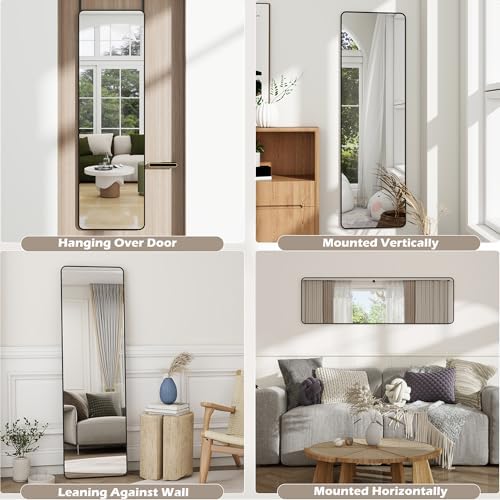 48"x 14" Full Length Door Mirror, Over the Door Mirror, Black - Image 5