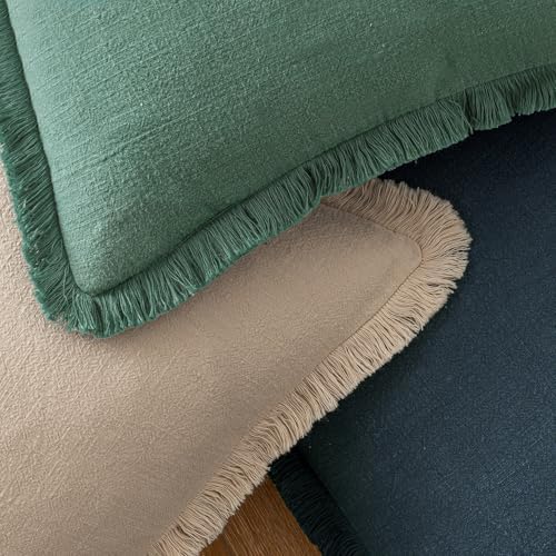 MIULEE Linen Fringe Decorative Euro Throw Pillow Covers Navy Blue 26x26 - Image 4
