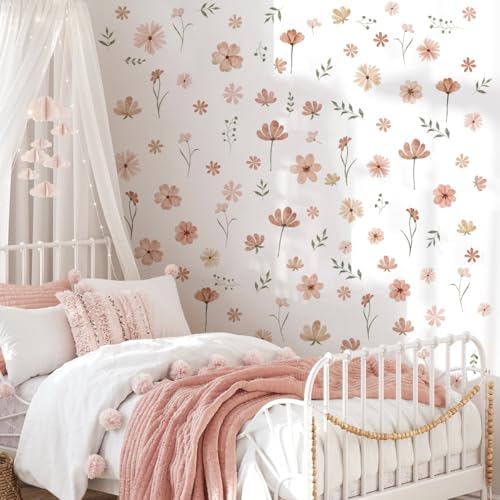 Flower Wall Stickers Boho Floral Grass Wildflower Wall Decals Peel and Stick Removable for Girls Room Bedroom Nursery Home Decor - Image 2