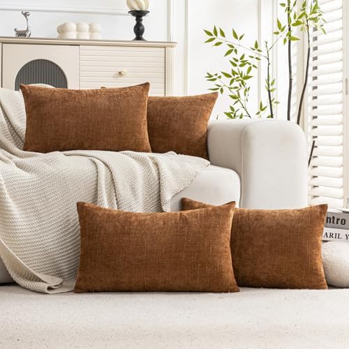 Set of 4 Soft Textured Decorative Throw Pillow Covers 12x20 Inch Cozy Farmhouse Cushion Cover Square Accent Pillow Cases for Bed Couch Sofa Living Room, Brown by Cozoomy