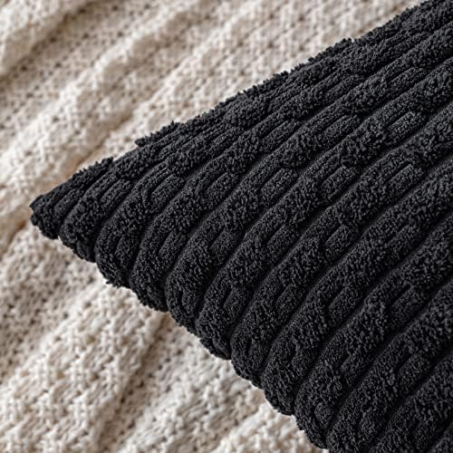 MIULEE Decorative Throw Pillow Covers 20x20 Black Textured Corduroy - Image 2