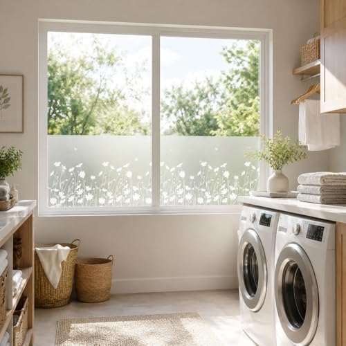 Static Cling Window Privacy Film, 78" x 17" Frosted Glass Covering with Wildflower & Botanical Patterns, Removable No Glue Window Film for Home Bathroom Bedroom Office (Daisy) - Image 5