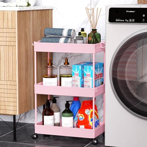 SPACEKEEPER 3 Tier Rolling Cart, Bathroom Cart Organizer with Wheels, Pink - Image 6