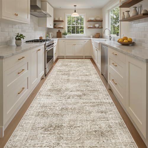 Soalmost Washable 4x10 Hallway Runner Rug Non-Slip Kitchen Entry Rugs Brown by Soalmost